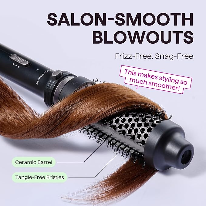 Wavytalk Thermal Brush, 1 1/2 inch Heated Round Brush with Detachable Head, Velvet Pouch and Dual Voltage for Travel, Easy to Create Blowout Look, Classic Black