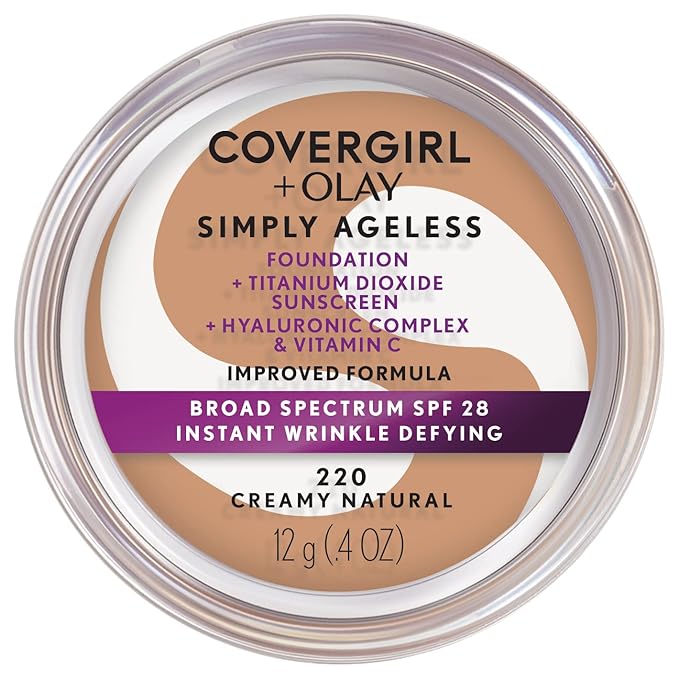 Covergirl + Olay Simply Ageless 3-in-1 Liquid Foundation, Creamy Natural & & Olay Simply Ageless Instant Wrinkle-Defying Foundation, Creamy Natural 0.44 Fl Oz