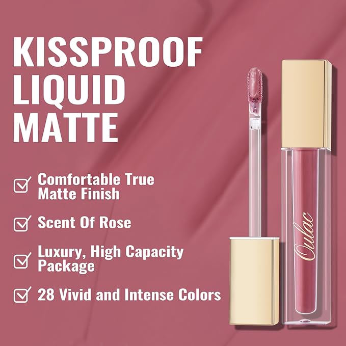 Oulac Matte Liquid Pink Nude Lipstick for Women, Long Lasting Lipstick Waterproof Lip Stain, No Transfer, Creamy High Pigmented Formula with Rose Oil, Vegan & Cruelty-Free, Pink Nude M12
