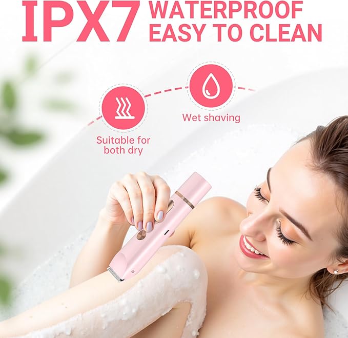 2 in 1 Bikini Trimmer for Women, Dual Head Electric Shaver with LED Display for Body Pubic Hair, IPX7 Waterproof Rechargeable Womens Electric Razor for Armpit Leg Body Facial