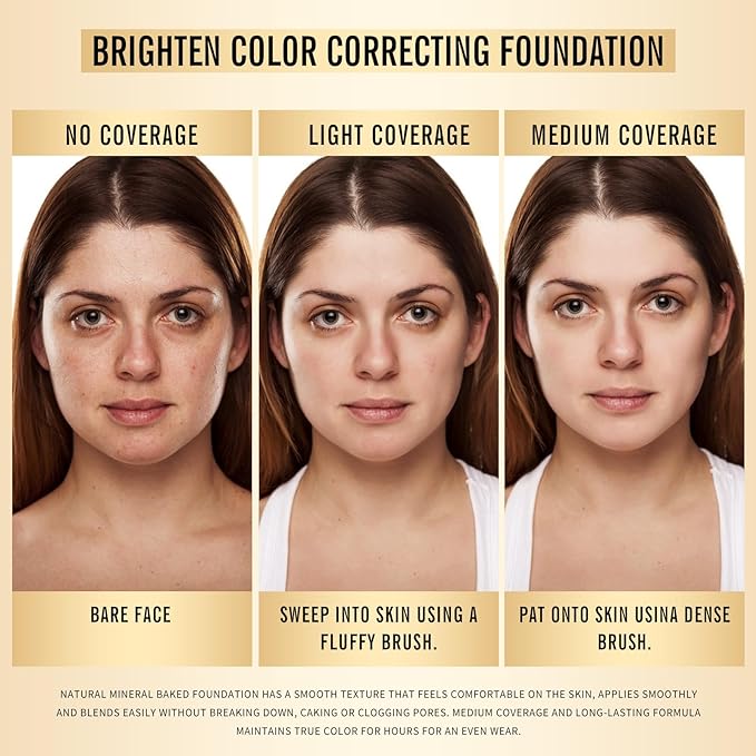 KIMUSE Lighting Glow Baked Foundation, Brighten Color, Color Corrector, Buildable Coverage, Lightweight Powder Foundation, Radiant Natural Finish