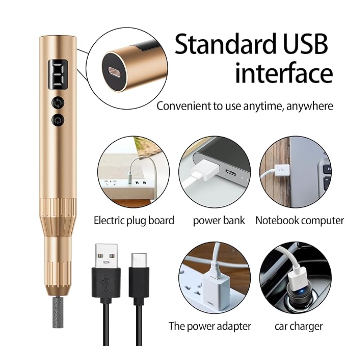 Electric Nail Drill Professional Machine Efile Manicure Pedicure Tools Portable File for Acrylic Gel Dip Powder Nails Salon Use Manicure Pedicure Nail Supplies (Gold)