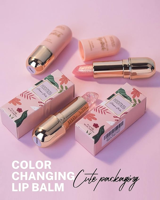 Tinted Lip Balm, Flower Lipstick Tinted Lip Gloss Long Lasting PH Lipstick, Color Changing Lipstick Natural Chapstick, Glitter Pink Shade Lipstick, Pink Flower