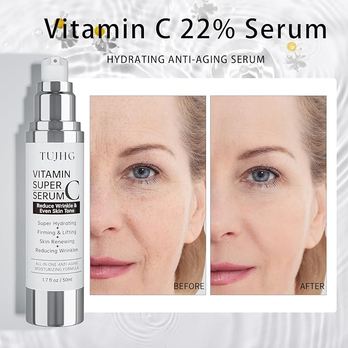Vitamin C Retinol Serum for Face, Brightening & Anti-Aging with Hyaluronic Acid, Vitamin E, Peptides, Collagen - Hydrates, Firms, Lifts, Smooths, Targets Age Spots, Wrinkles, 1.7 Fl Oz