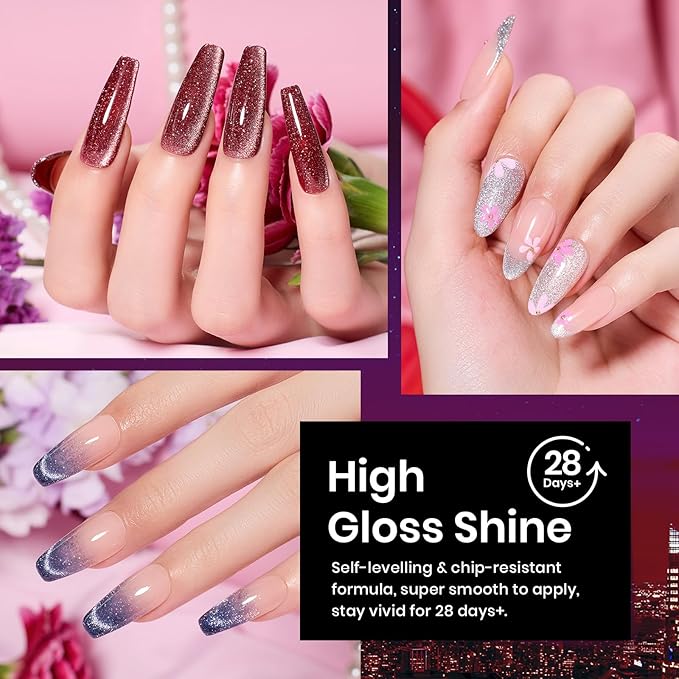 Beetles Cat Eye Gel Nail Polish Set 6 Colors Glitter Red Purple Blue Nail Polish with Magnet Spring Gel Polish Soak Off U V Led Gifts for Women Girls Salon DIY Home