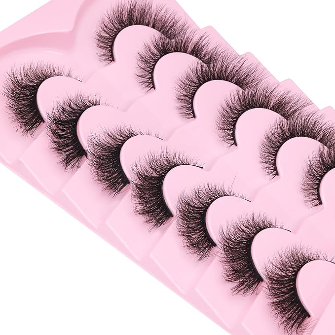 False Lashes Natural Look Faux Mink Eyelashes Wispy Fox Eye Lashes That Look Like Extensions 3D Mink Lashes Natural Strip Lashes Pack 7 Pairs