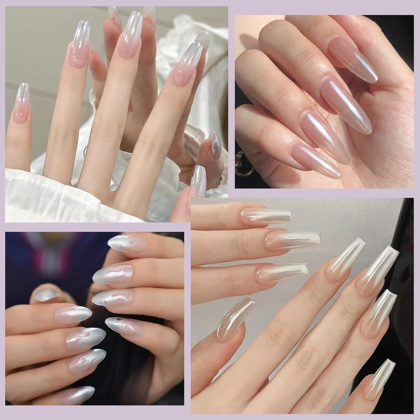 Artdone 2 Jars Chrome Nail Powder White Pearl and Silver Chrome,Iridescent Aurora Powder Metallic Mirror Effect Pigment Pearlescent Mermaid Pigment Glitter Dust Kit Acrylic Resin Craft