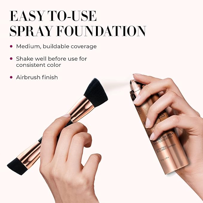LUMINESS Silk Airbrush Spray Foundation & Buffing Brush Kit – Full Coverage Foundation & Dual-Sided Buffing Brush - Buildable Coverage, Anti-Aging Formula Hydrates & Moisturizes (Shade - Deep Rich)
