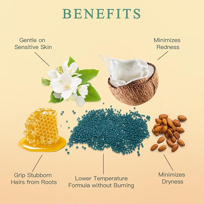 Hard Wax Beads, Bouvetan 1.3Lb/21oz Wax Beads for Brazilian Waxing, Hard Waxing Beans for Eyebrow, Face, Bikini for Women Men Hair Removal with 10pcs Spatulas, 6 Packs (Jasmine)