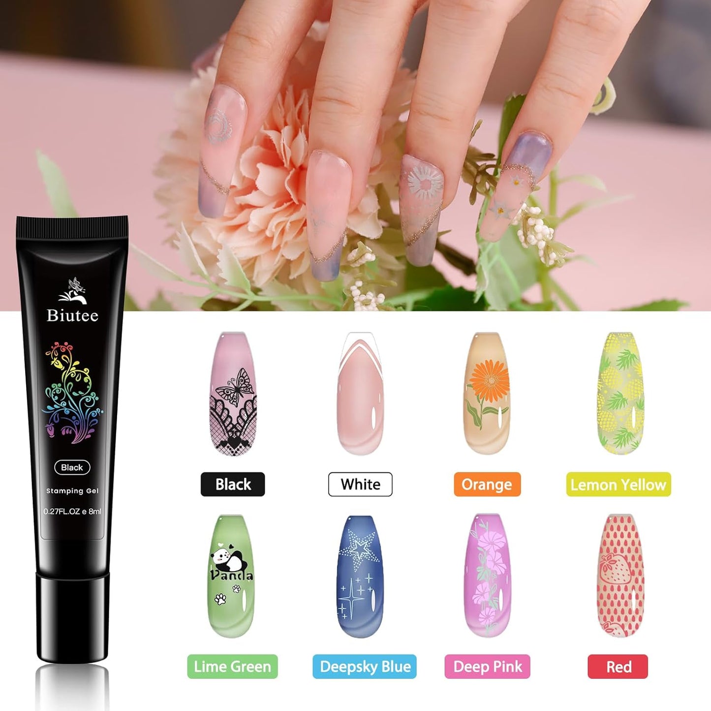 Biutee Nail Stamping Plates Set 8pcs Nail Stamping Polish Gel, 10pcs Nail Stamper Kit with Stamper, Nail Art Plates Set for Women Girls DIY Salon & Home