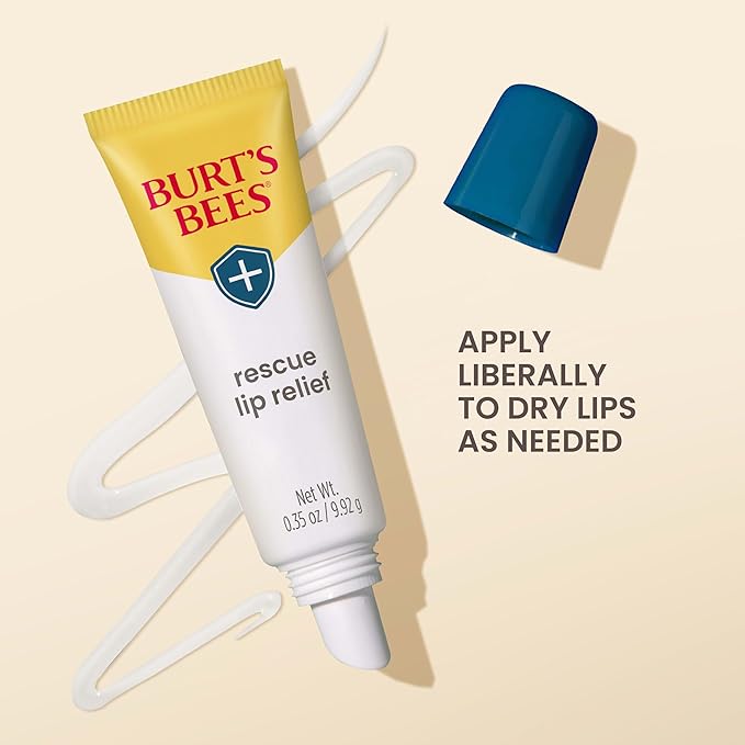 Burt's Bees Rescue Lip Relief Lip Balm, With Shea Butter and Echinacea, Tint-Free, Natural Origin Lip Care, 3 Tubes, 0.35 oz.