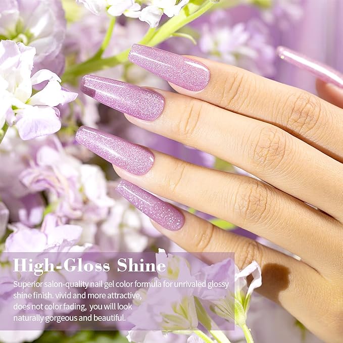 RARJSM Nude Gel Nail Polish Purple Glitter 6pcs Set 7.5ml Jelly Shimmery Sheer Violet Nail Gel Polish Iridescent Sparkly Light Purple Pink Translucent Natural Skin Tone Color Soak off UV LED Cured