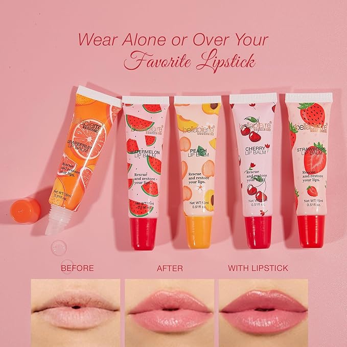 bellapierre Cosmetics 5-Piece Natural Lip Balm Kit | Moisturizing Lip Gloss | Fruit Flavored Liquid Lip Balm Collection