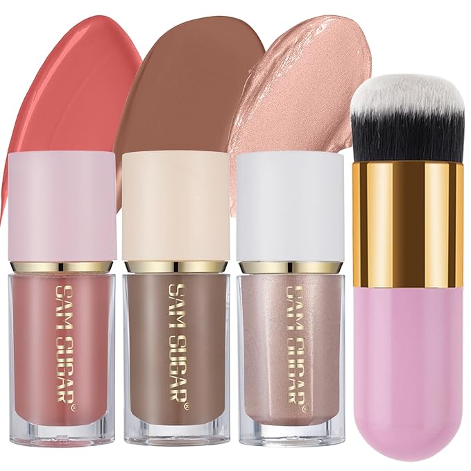 3Pcs Liquid Contour Makeup Trio with Bronzer Shade, Blush, Highlighter for Sculpted Makeup, Matte Finish Liquid Contour Set Easy to Create a Lightweight Look, Longwear Waterproof Formula (3, 9, 14)