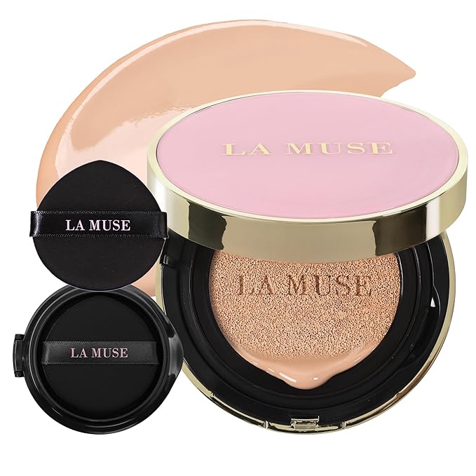 LA MUSE Complexion Correcting-Korean Cushion Foundation(2 Packs) | No Makeup Look, Daily Korean Makeup Foundation, Comfortable Wear | Natural Tone-Up Effect, Light to Medium Tones | For All Skin Types