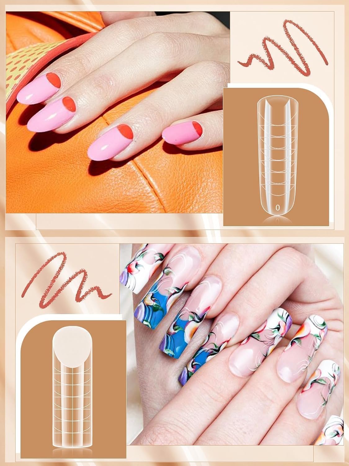 EBANKU 288PCS Poly Extension Gel Dual Nail Forms, Stiletto Coffin Acrylic Nail Forms for French Nails, 76PCS Duet System Dual Forms Sticker Silicone Pads, 6 Styles Scale for Manicure Extension