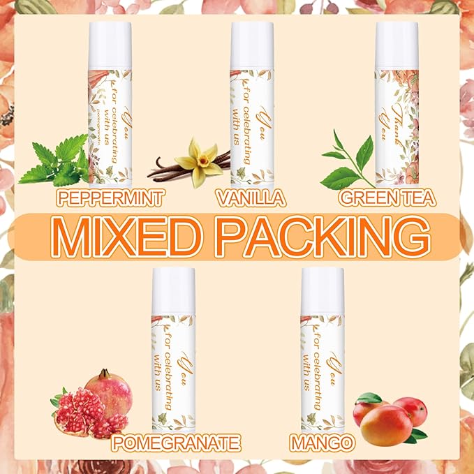 Dunzy 50 Pcs Thank You Gift Lip Balm Bulk Baby Shower Party Favors Bridal Shower Favor Lip Care with Assorted Fruit Flavors Thank You Lipstick for Guest Basket Gift Stuffer (Pumpkin)