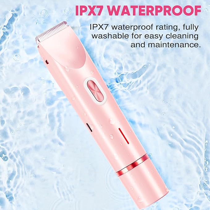 Bikini Trimmer for Women, Electric Razor & Shaver with Dual Ceramic Blades, Painless Hair Removal for Face, Body & Intimate Areas, 90min Cordless Runtime, Waterproof Travel Grooming Kit
