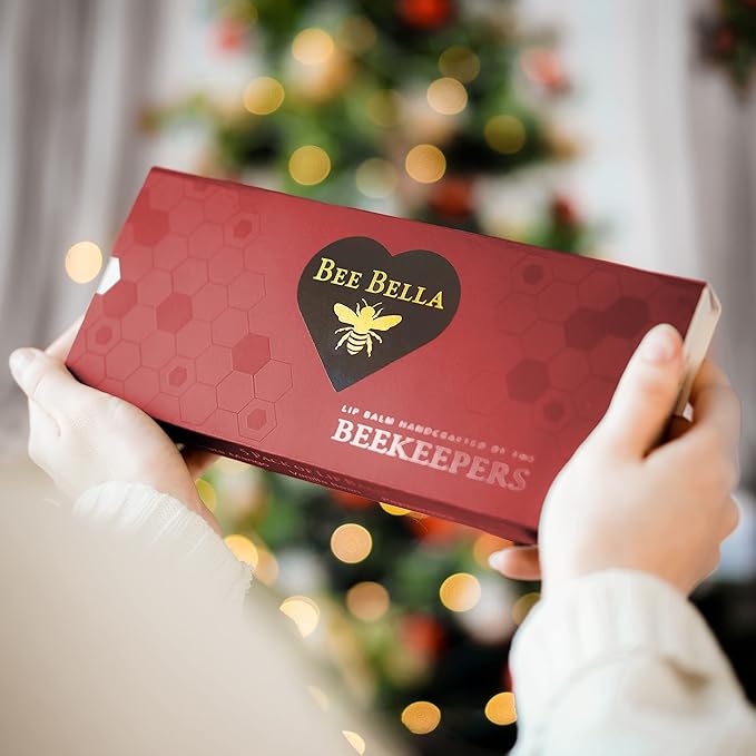 Bee Bella Lip Balm Holiday Gift Box, Cherry, Lavender Vanilla, Vanilla Bean, Pumpkin Spice, Candy Cane, 5 Pack - Hydrating, Moisturizing, Natural, Organic Beeswax with Vitamin E, Handmade in USA