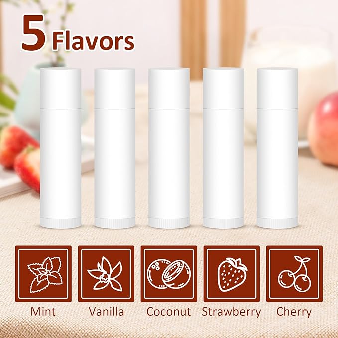 60 Pack Lip Balm Unlabeled, Natural Lip Balm Bulk Blank Tube, Personalized Lip Balm for Party Favors and Gift Basket Filling, Wedding or Baby Shower-5 Flavors