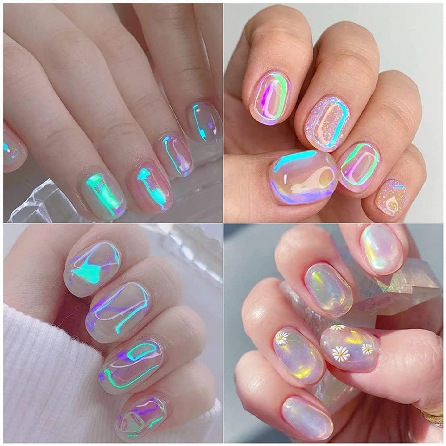 8 Sheets Gradient Glass Paper Nail Art Sticker，Colorful Laser Aurora Cellophane 3D Broken Glass Pieces Mirror Foils Nail Art Decoration for Women Acrylic DIY Nail Art Stickers