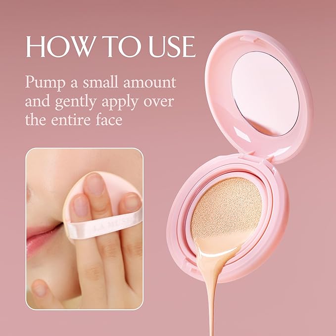 LA MUSE Glow Cushion Foundation No.20 Pure Ivory | Refill Only(13g / 0.46 Ounce) with Water Drop Shape Puff | Easy Application | Perfectly, Seamlessly Covers Difficult Areas Like Nose, Around Eyes