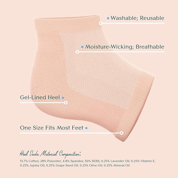 Bare August Moisturizing Heel-Repair Gel Socks – Overnight Spa Sleep Socks for Dry, Cracked Heels & Soft Feet