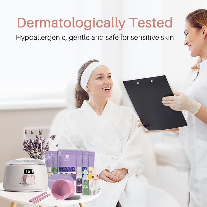 BLITZWAX Brazilian and Bikini Waxing Kit for Women, Hard Wax Warmer for Face, Legs, and Body, At Home Hair Removal Kit, Beginner Friendly, Quick Heating, 6 Packs Wax Beads