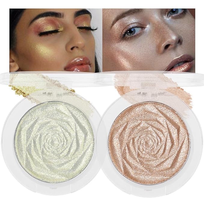 evpct Blonde Gold & Champagne Gold Face Highlighter Makeup Shimmer Glitter Diamond Sparkly Highlighters Makeup Palette Powder for Face Body Cheek iluminadores iluminador de jos maquillaje luminizers