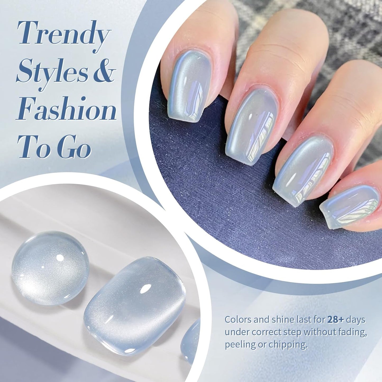 Born Pretty Cat Magnetic Eye Gel Nail Polish, Blue Moonlight Cat Magnetic Gel, Glass Shiny Effect Blue Soak Off Nail Art Salon Manicure Home Gift 15ml