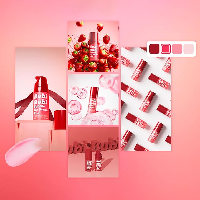 UNPA Bubi Bubi Bubble Lip Scrub Red 0.33 Fl Oz| Lip Bubble Moisturizer & Lip Scrubber | Lip Care Products for Lip Repair & Lip Lightening | Lip Scrubs Exfoliator & Moisturizer | Korean Lip Moisturizer