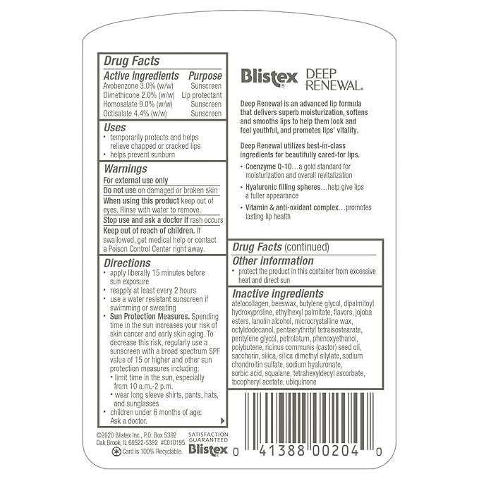 Blistex Lip Protectant Sunscreen Deep Renewal Anti-Aging Formula 0.13 Ounce (3.69g) ( Value Pack of 4)