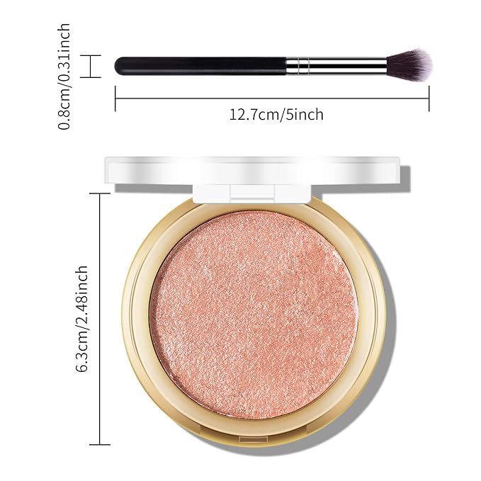 Baked Highlighter Powder Palette, Makeup Highlighter Powder Palette Sheer Shimmering Finish Face Highlighters Makeup Iluminadores de Maquillaje #05 Gold Brown