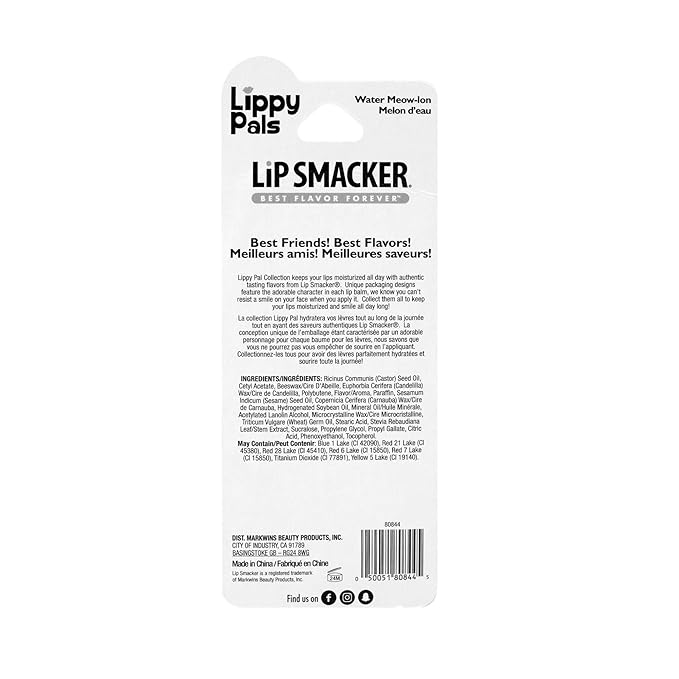 Lip Smacker Lippy Pals Kitten, Flavored Moisturizing & Smoothing Soft Shine Lip Balm, Hydrating & Protecting Fun Tasty Flavors, Cruelty-Free & Vegan - Kitten Water-Meow-lon