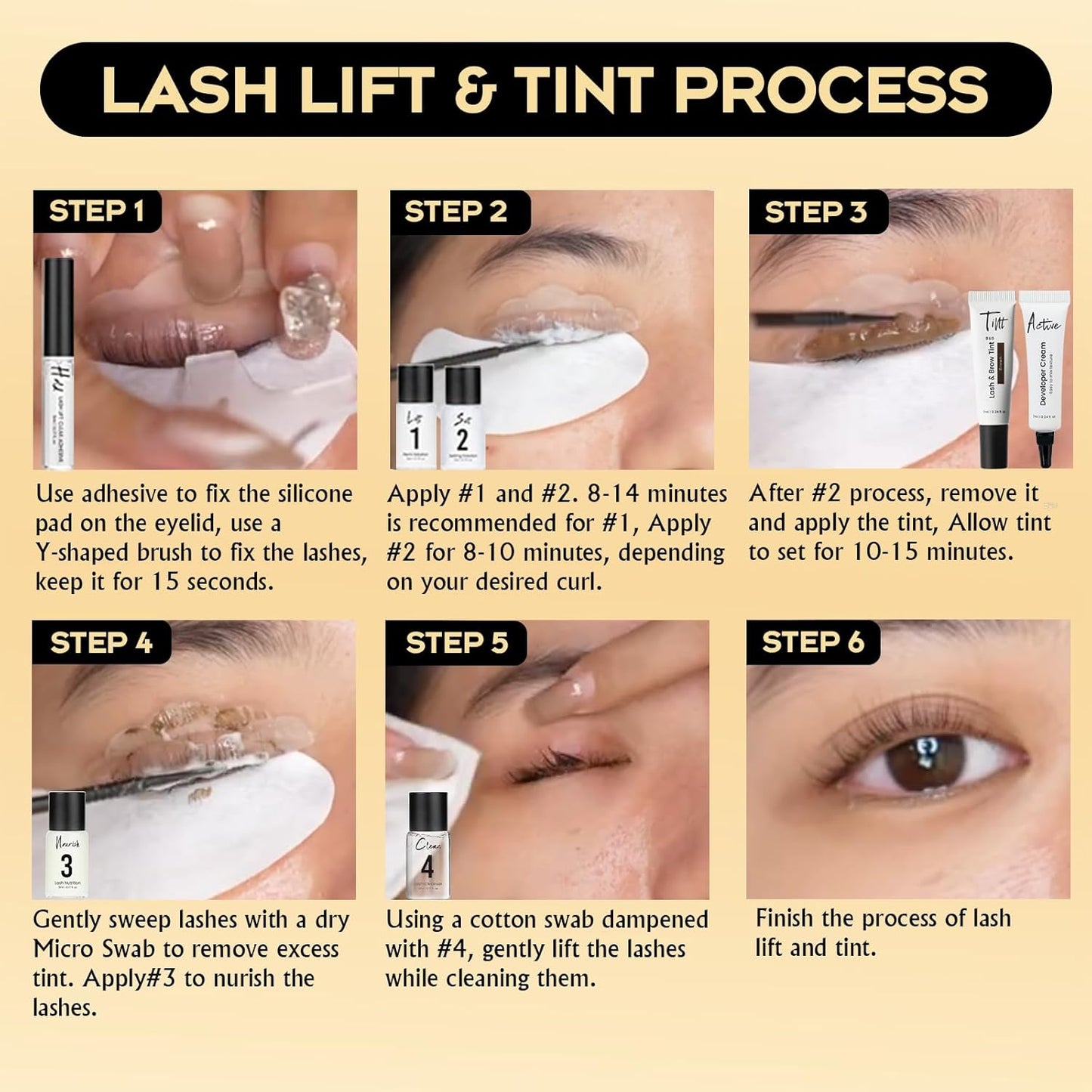 Lash Lift Kit 4 in 1 Brow Lamination Kit, Professional Eyelash Perm Kit for Beginner Salon Quality at Home with Long-Lasting Natural Brown Color