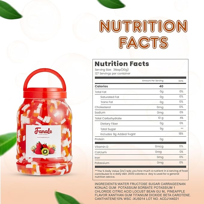 Fanale Coconut Jelly Topping nata de coco for Bubble Tea 8.3 lb | Rainbow Jelly | for Boba Tea, Smoothies, Slushes, Desserts | 8.3lb | JEL001