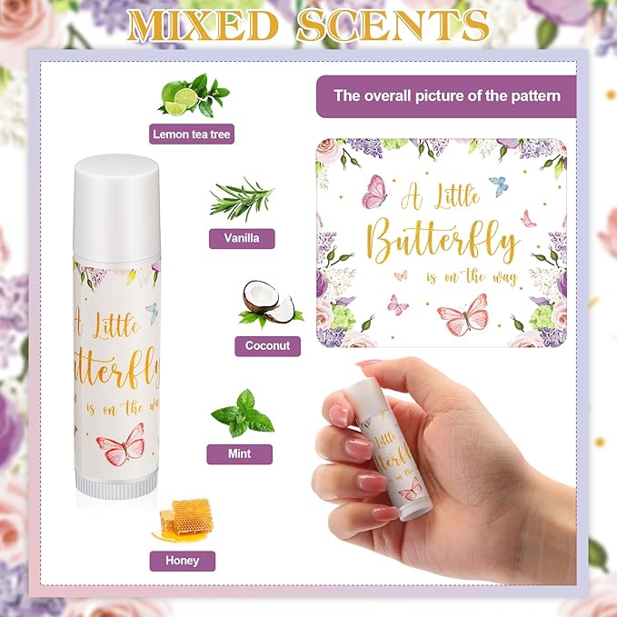 Fumete 50 Pack Butterfly Baby Shower Party Gifts Favors Bulk Lip Balms for Guests Boys Girls Neutral Gender Reveal Favors for Baby Shower Prizes Souvenirs Bags Stuffer Classroom Prizes