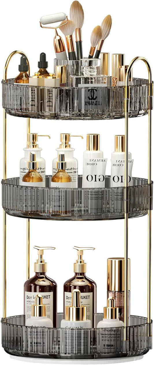360° Rotating Makeup Organizer, Large-Capacity Skincare Make Up Storage 3 Tier Perfume Organizers Cosmetic Dresser Organizer with Makeup Brush Holder, Fits Bedroom, Bathroom, Vanity Shelf Countertop