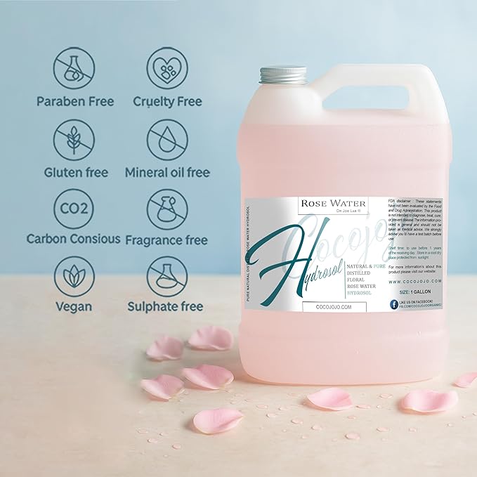 Rose Hydrosol Spray Cleansing Non GMO Facial Toner for Face Body Locs Rose Water Hydrating Face Mist, for Hydration Pure & Natural Hydrosol for All Skin Types - COCOJOJO - Bulk 128 OZ - 1 Gallon