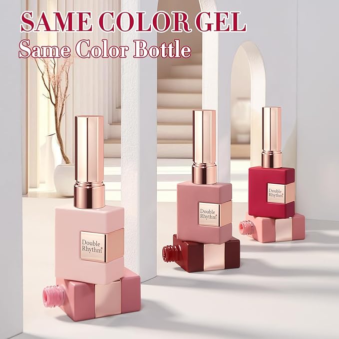 Double Rhythm 6 Pcs 15 ML Gel Polish Set Same Color Same Bottle Soak Off Gel Polish Kit Nail Art Manicure Salon DIY at Home for Women (Burgundy Red Nude Pink Purple Beige-T6-3)