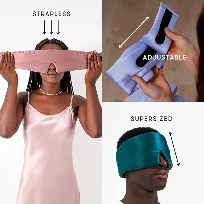 DROWSY Silk Sleep Mask. Face-Hugging, Padded Silk Cocoon for Luxury Sleep in Total Darkness. (Blue Belle)
