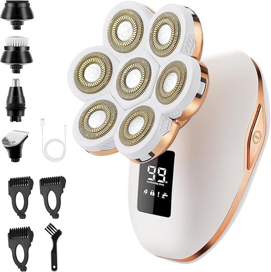 Electric Razor for Women, 7D Facial Hair Removal, 5-in-1 Wet/Dry Bikini Trimmer, Electric Shaver for Women, Rechargeable Face Shaver for Arms Legs Armpit Pubic Area, Painless Womens Grooming Kit