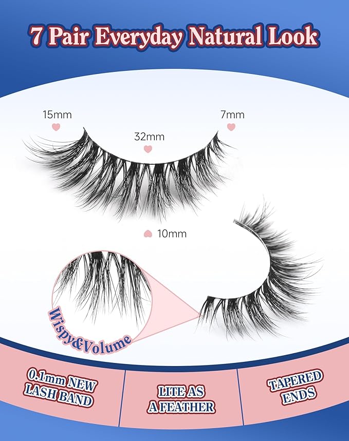 Lashes Natural Wispy Strip Eyelashes Natural Look Flared False Eye Lashes Soft Lash Fluffy Cat Eyelash 7 Pairs Everyday D05