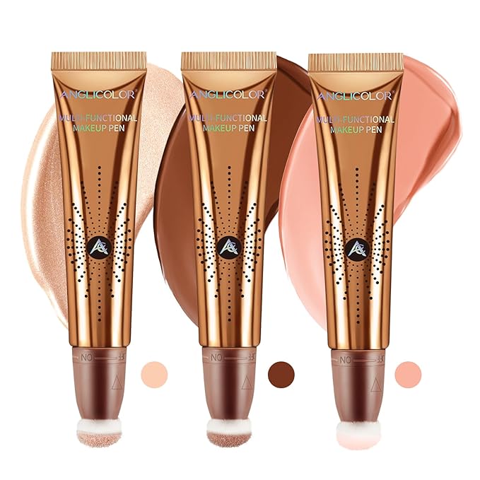 3PCS,Contour Stick bronzer,Liquid Blush,Highlighter,Long Lasting Smooth Lightweight Beauty Wand Set,Vegan & Cruelty-Free (01+02+05, 1.27fl oz)