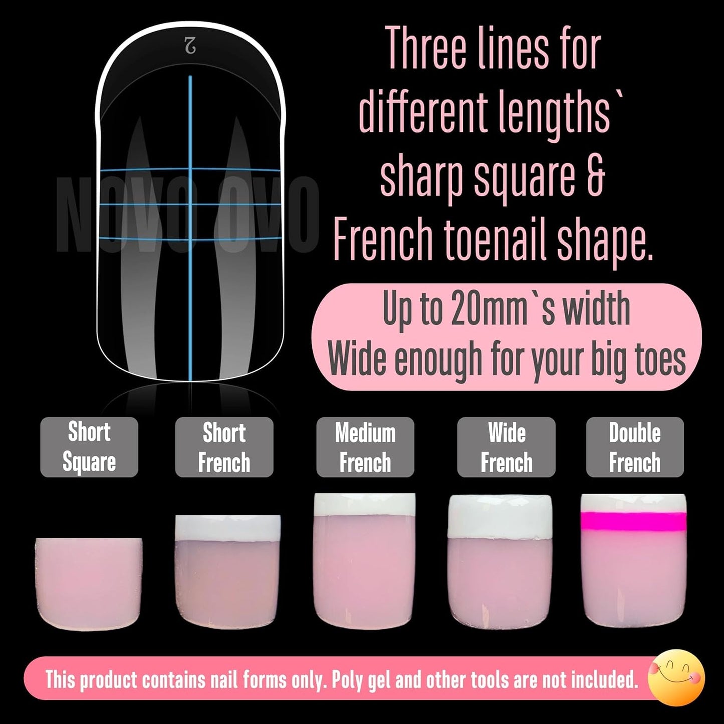 300 Pcs Toe Dual Nail Forms for Poly Gel Toenail Extension, Reusable Full Cover Molds for French Tip Acrylic Toenails, Nail Art Design Molds for Pedicure, for Salon & DIY at Home 15 sizes