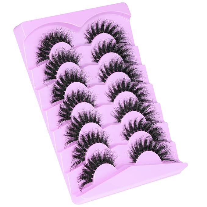 Lashes Clear Band Fox Eye Lashes 3D Volume Faux Mink Eyelashes Wispy False Eyelashes Strips 7 Pairs by Kiromiro