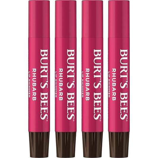 Burt's Bees Shimmer Lip Tint Set, Tinted Lip Balm Stick, Moisturizing for All Day Hydration with Natural Origin Glowy Pigmented Finish & Buildable Color, Rhubarb (4-Pack)