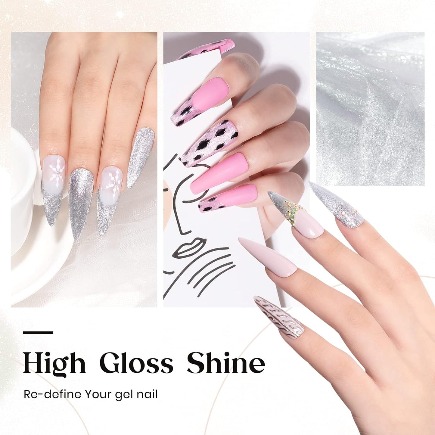 10ml Silver Universal Bright Glitter Cat Eye Gel Magnetic Nail Polish Gel Art Manicure DIY at Home Soak Off UV Gel with Magnet