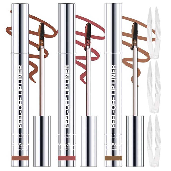 3 Colors Peel Off Lip Liner Stain with Tweezer, Long Lasting Waterproof Lip Tint Stains Makeup Set with Matte Finish for Women, Natural Look, Easy to Use, for All Skin Types (#234, M)