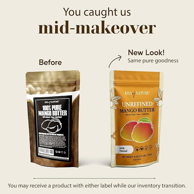 era of nature Organic Unrefined Raw Mango Body Butter Block 8oz - Moisturizing Mango Seed Raw Butter Bar for Skin & Hair, DIY Lip Balm Base, Cream, Soap & Lotion Making Supplies Kit, Personal Skincare